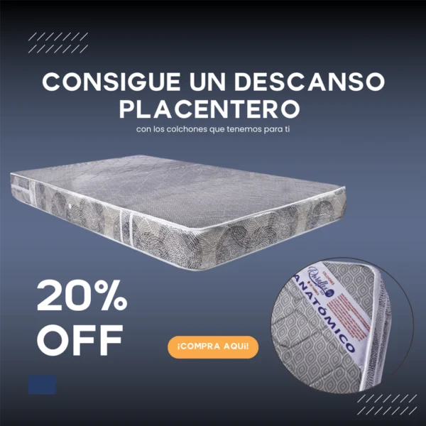 Colchón Anatómico con diseño ergonómico, estructura de resortes y tela con patrón geométrico, en promoción del 20% de descuento.