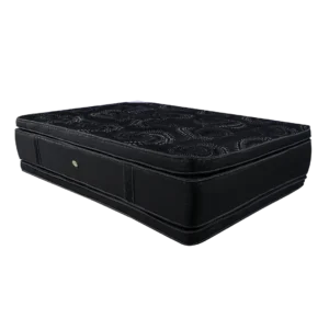 Colchón premium negro con diseño ergonómico y pillow-top de doble cara.