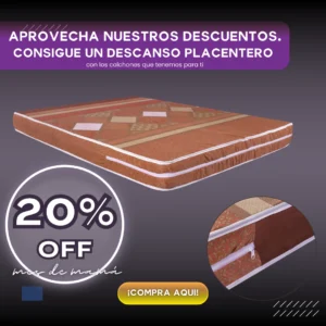 Colchoneta multicolor tipo tradicional con cierre lateral visible, promoción 20% OFF especial por el mes de mamá.