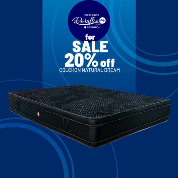 Colchón ortopédico clínico NEPTUNO con diseño acolchado negro y etiqueta visible, en promoción 20% OFF por el mes de mamá.