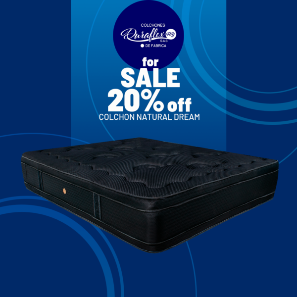 Colchón ortopédico clínico modelo Saturno, tapizado negro acolchado con etiqueta visible, 20% de descuento por el mes de mamá.